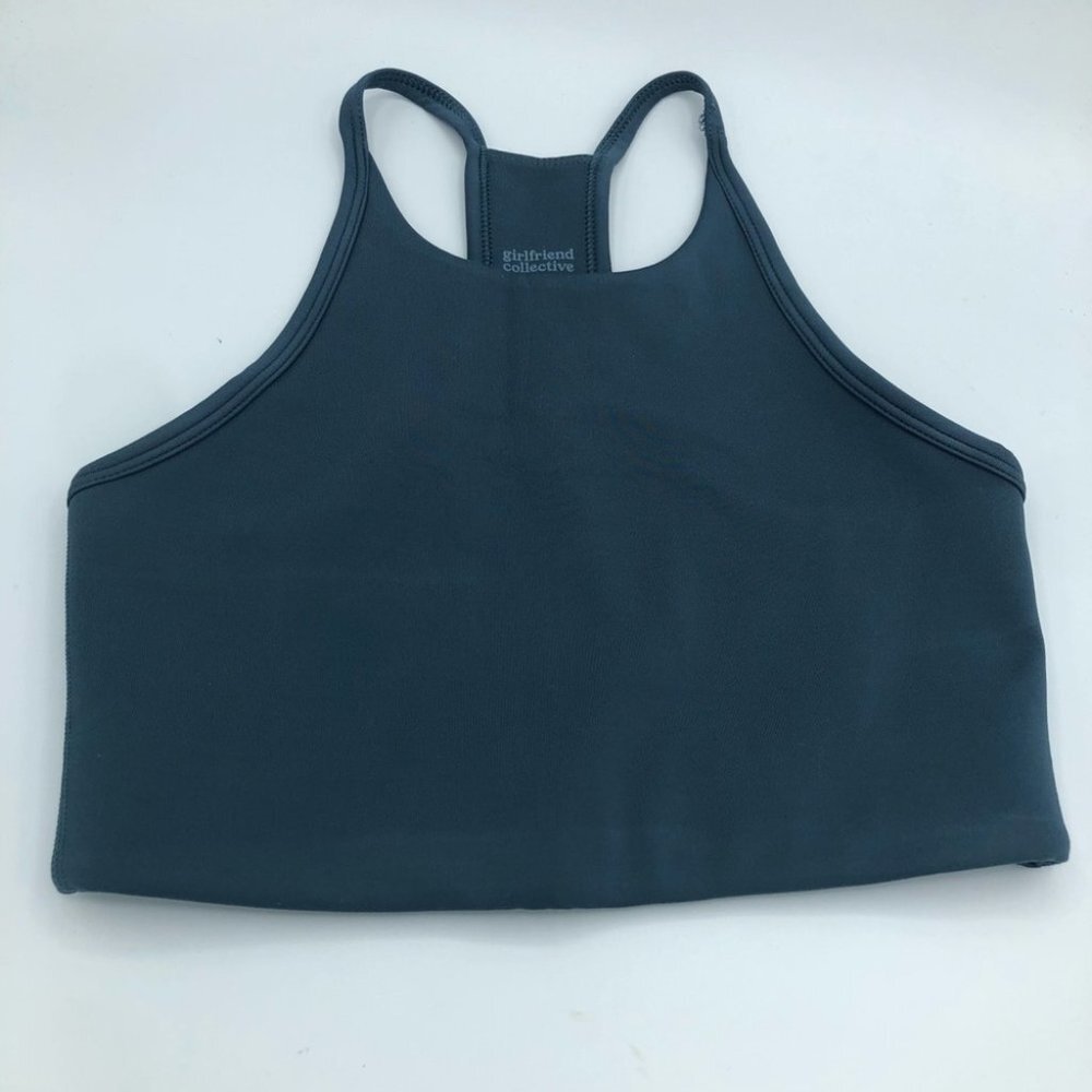 girlfriend collective size XXS Lago Blue Collette Halter Bra NWOT